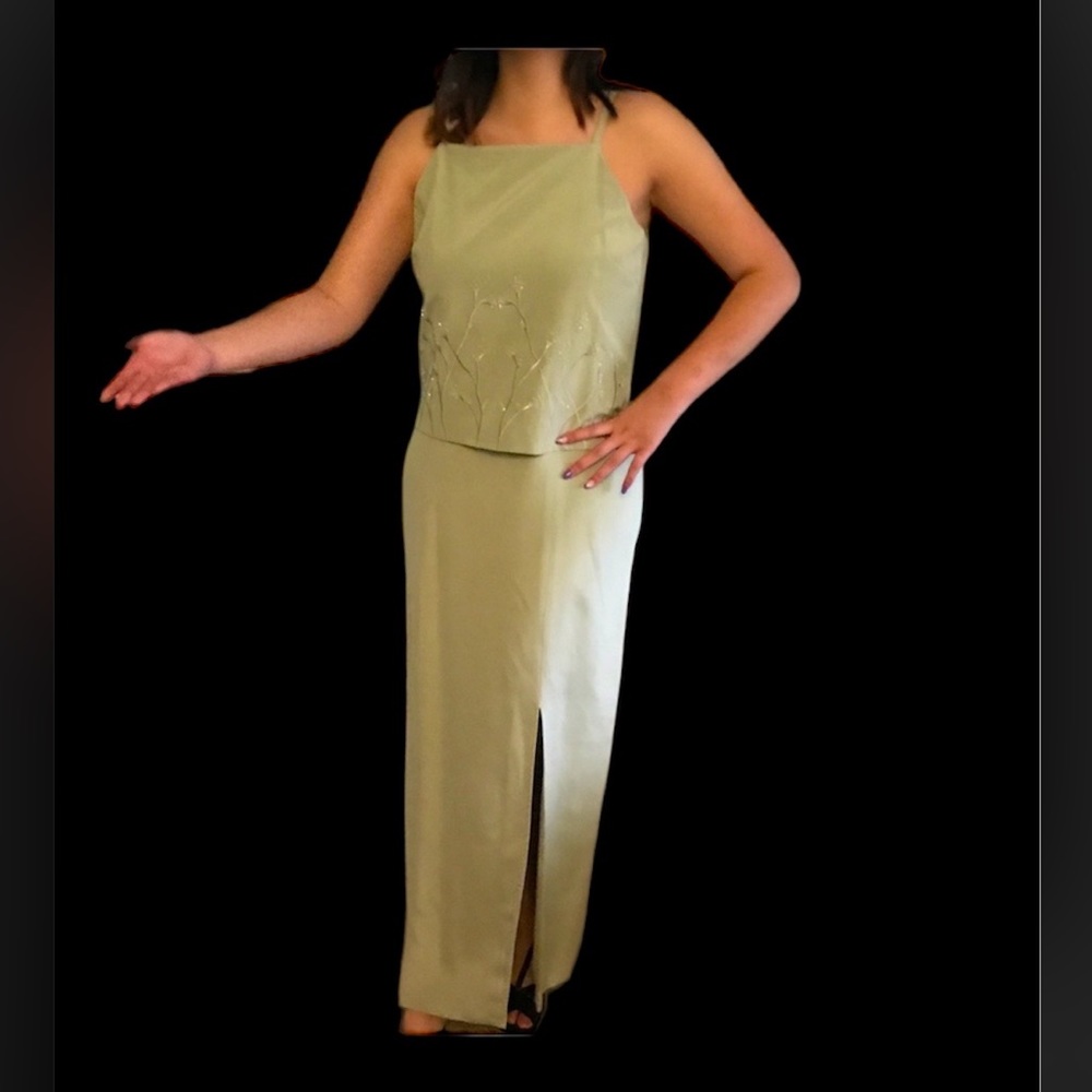 Evening dress by Patrick, celadon green